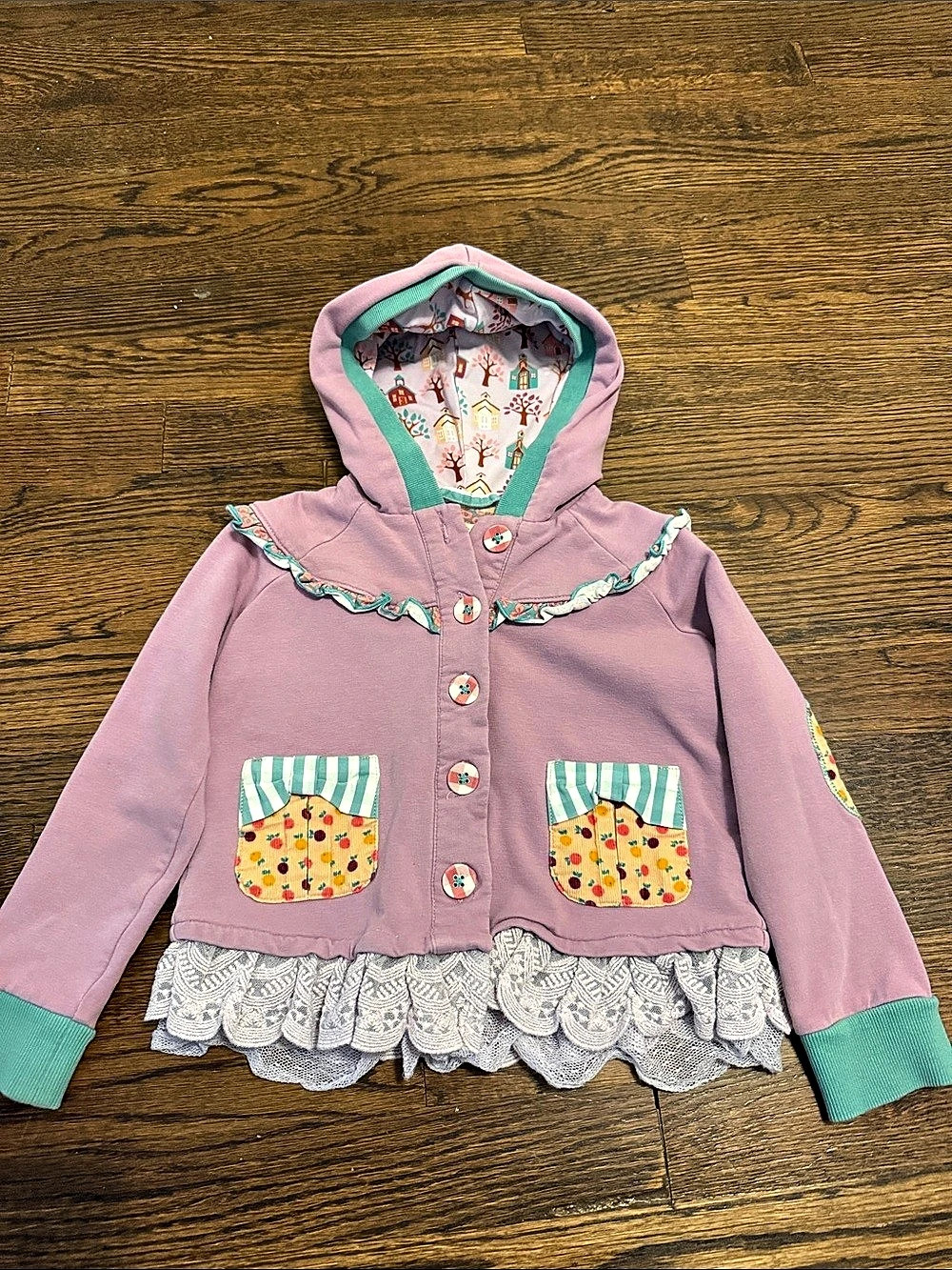 Matilda Jane Hooded Floral Lace-Hem Jacket